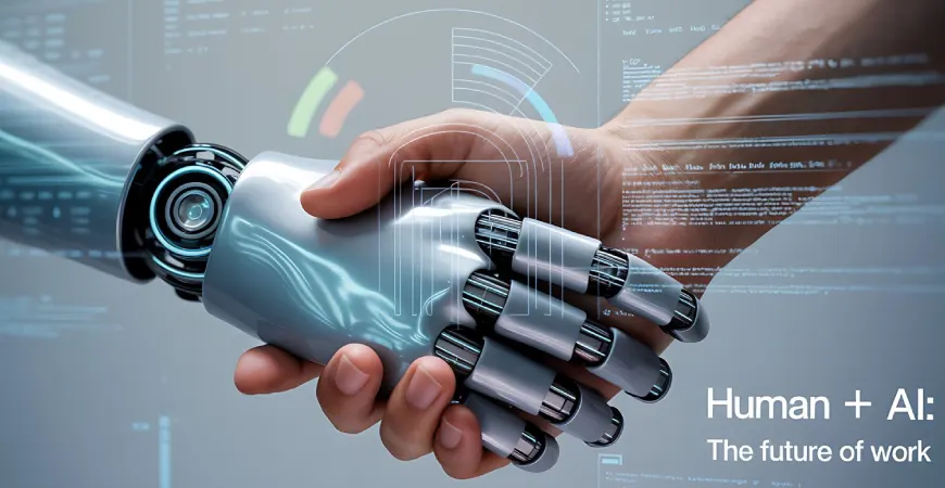 Human and AI workflows interwoven to represent augmentation as a collaborative operating model rather than task automation.